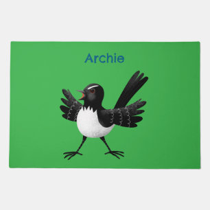 Australian Willie Wagtail cartoon personalized Doormat