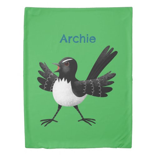 Australian Willie Wagtail cartoon personalized Duvet Cover
