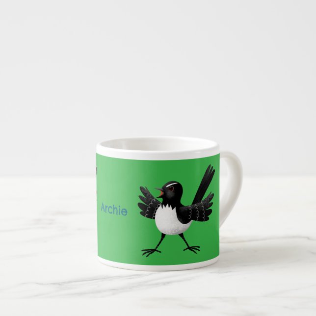Australian Willie Wagtail cartoon personalized Espresso Cup (Front Right)