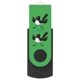 Australian Willie Wagtail cartoon personalized Flash Drive