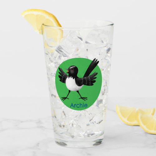 Australian Willie Wagtail cartoon personalized Glass