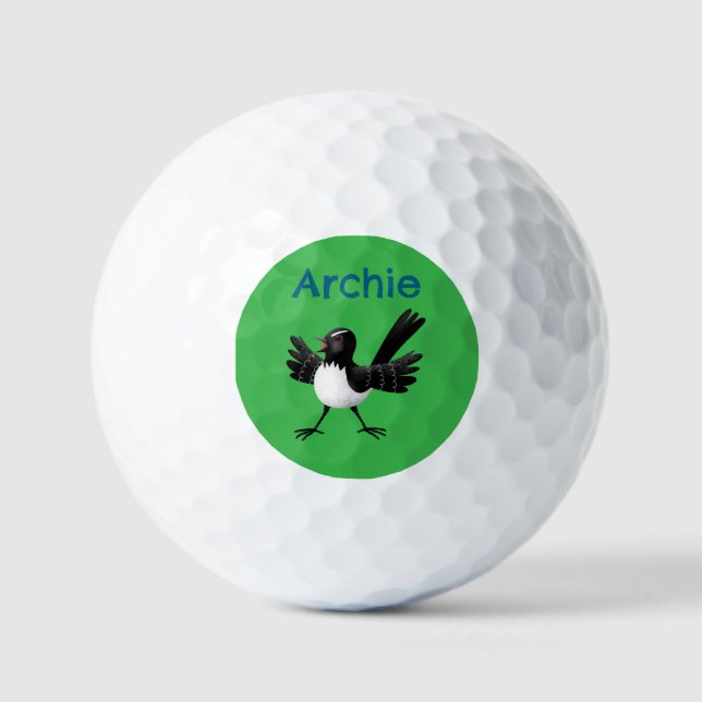 Australian Willie Wagtail cartoon personalized Golf Balls (Front)