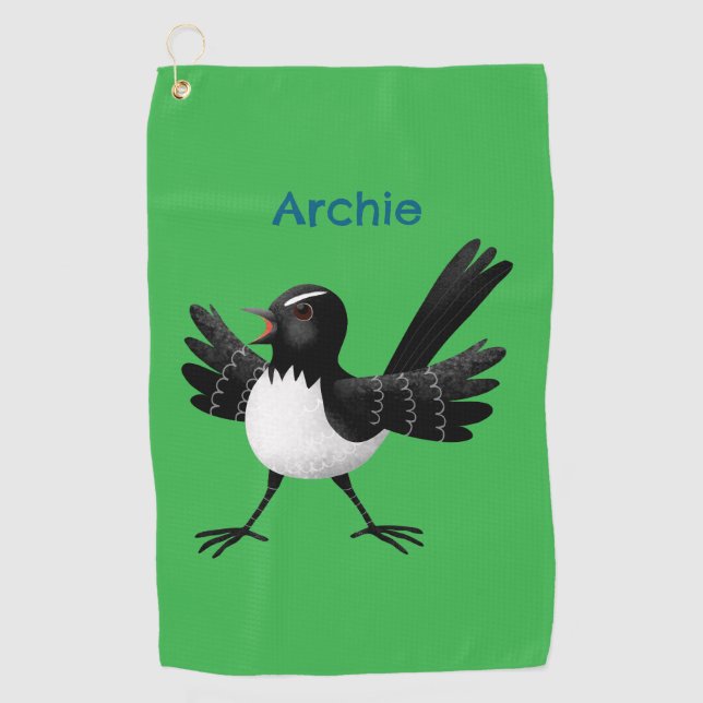 Australian Willie Wagtail cartoon personalized Golf Towel (Front)