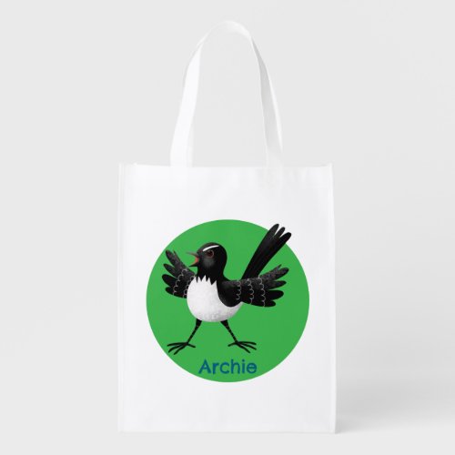 Australian Willie Wagtail cartoon personalized Grocery Bag