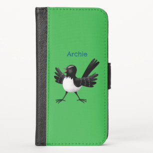 Australian Willie Wagtail cartoon personalized iPhone X Wallet Case
