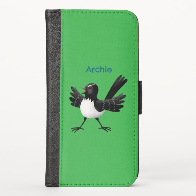 Australian Willie Wagtail cartoon personalized iPhone Wallet Case (Front)
