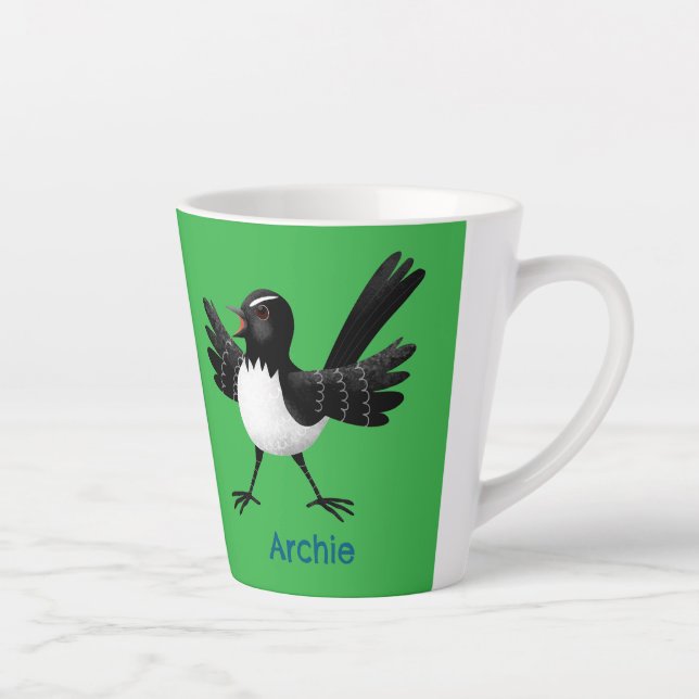 Australian Willie Wagtail cartoon personalized Latte Mug (Right)