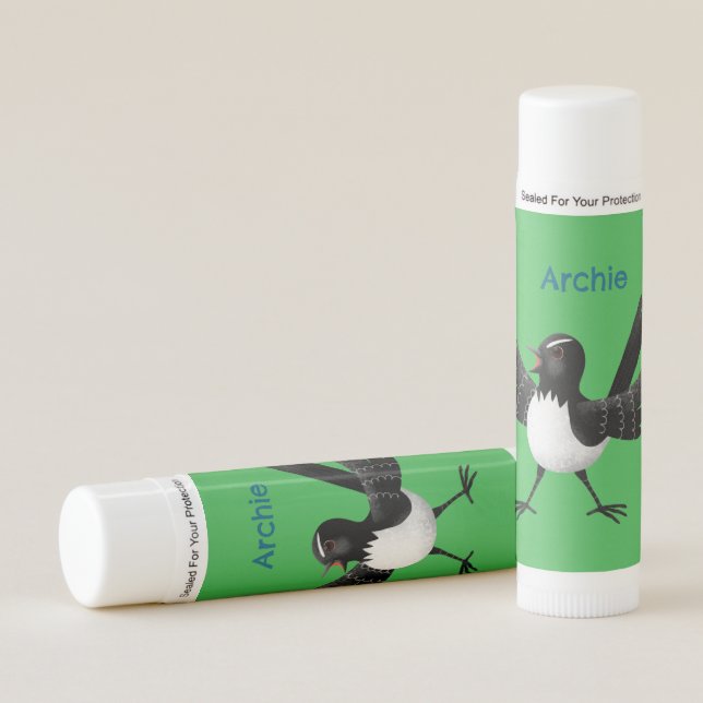 Australian Willie Wagtail cartoon personalized Lip Balm (Front)