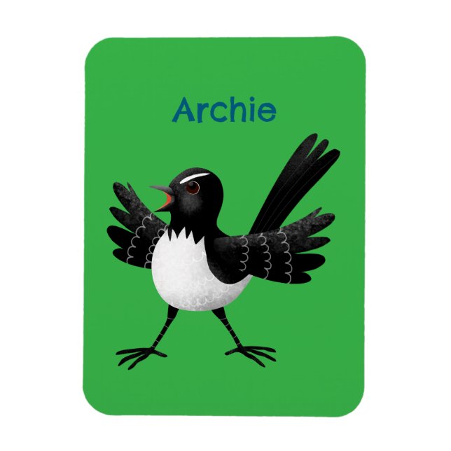 Australian Willie Wagtail cartoon personalized Magnet (Vertical)
