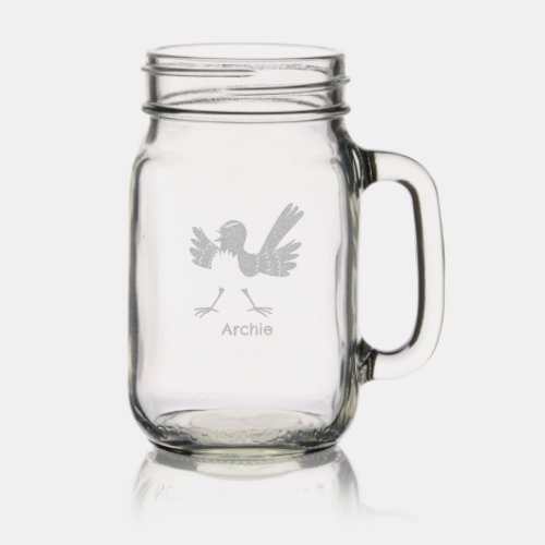Australian Willie Wagtail cartoon personalized Mason Jar W/ Handle