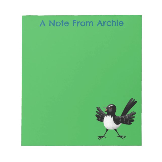Australian Willie Wagtail cartoon personalized Notepad (Front)