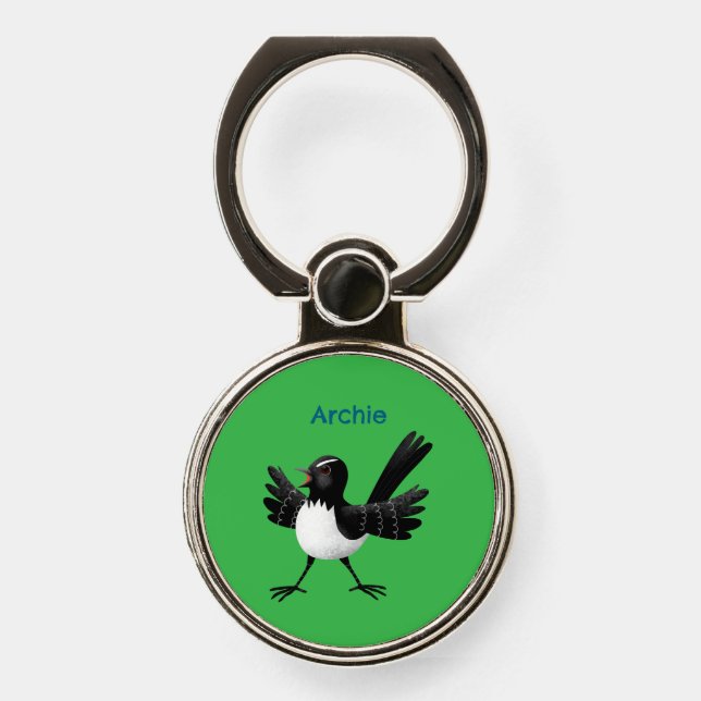 Australian Willie Wagtail cartoon personalized Phone Ring Stand (Front)