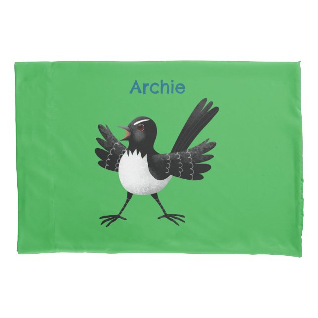 Australian Willie Wagtail cartoon personalized Pillow Case (Front)