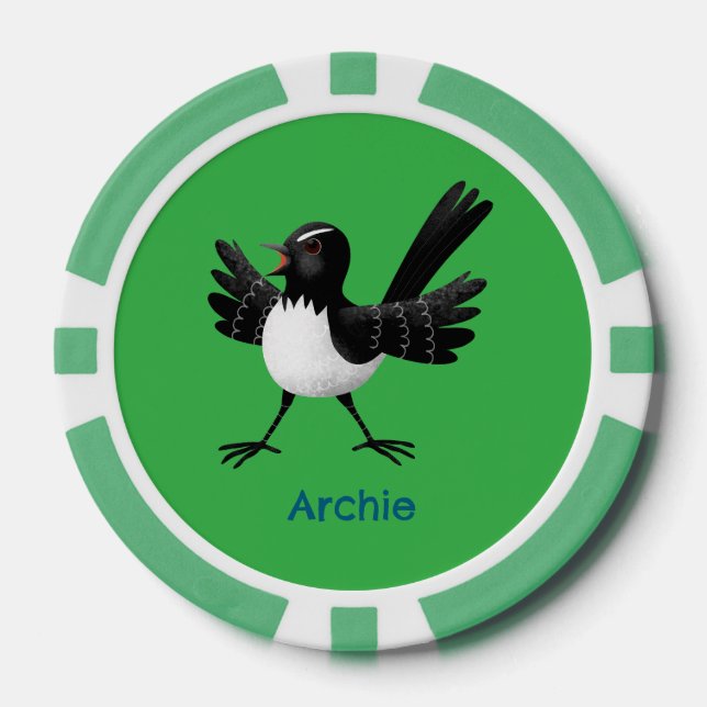 Australian Willie Wagtail cartoon personalized Poker Chips (Front)