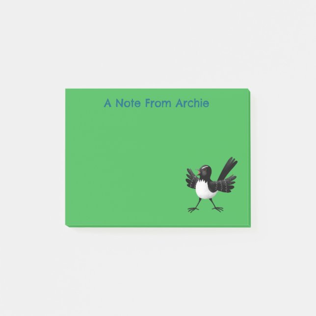 Australian Willie Wagtail cartoon personalized Post-it Notes (Front)