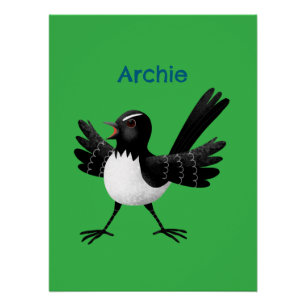 Australian Willie Wagtail cartoon personalized Poster