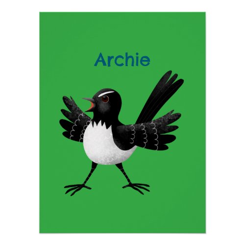 Australian Willie Wagtail cartoon personalized Poster