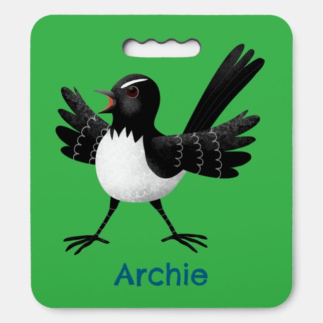 Australian Willie Wagtail cartoon personalized Seat Cushion (Front Vertical)