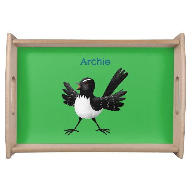 Australian Willie Wagtail cartoon personalized Serving Tray (Front)
