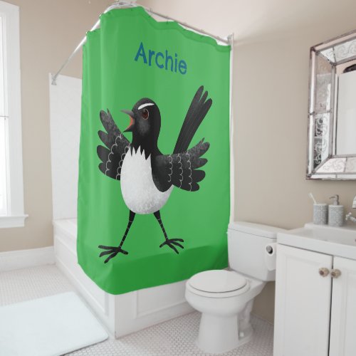 Australian Willie Wagtail cartoon personalized Shower Curtain