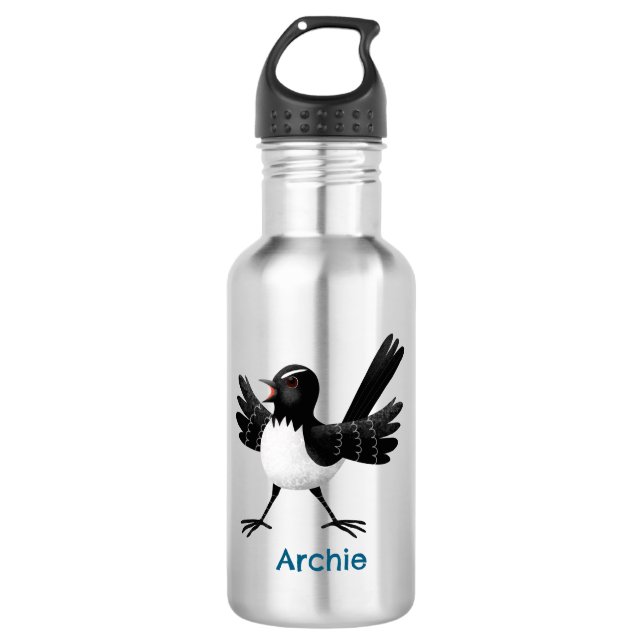 Australian Willie Wagtail cartoon personalized Stainless Steel Water Bottle (Front)