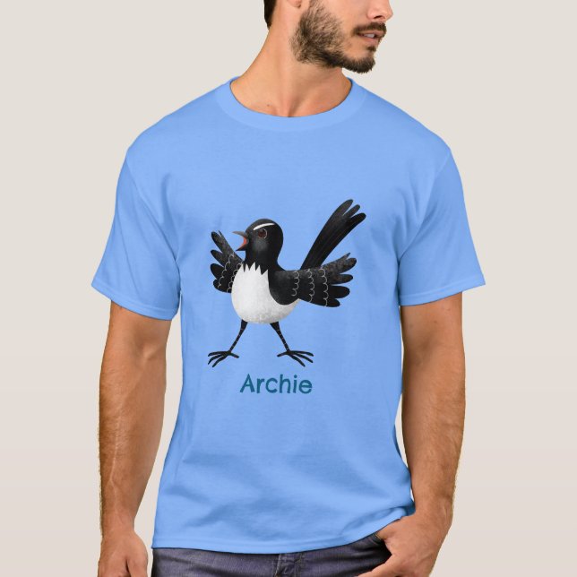 Australian Willie Wagtail cartoon personalized T-Shirt (Front)