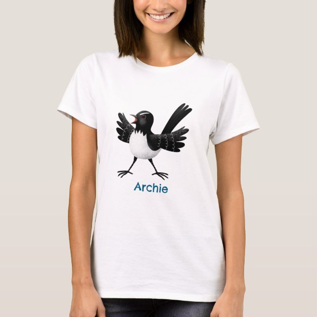 Australian Willie Wagtail cartoon personalized T-Shirt (Front)