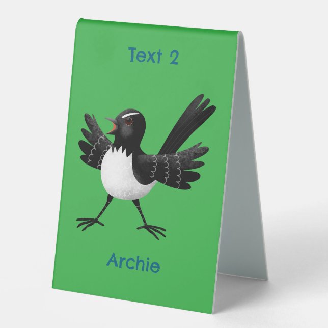 Australian Willie Wagtail cartoon personalized Table Tent (Front)