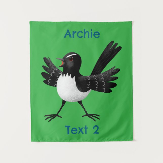 Australian Willie Wagtail cartoon personalized Tapestry (Front)