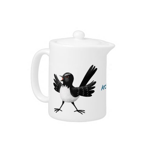 Australian Willie Wagtail cartoon personalized Teapot