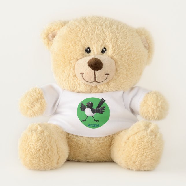 Australian Willie Wagtail cartoon personalized Teddy Bear (Front)