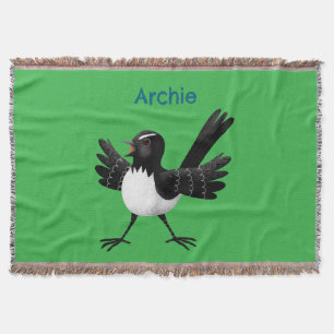 Australian Willie Wagtail cartoon personalized Throw Blanket