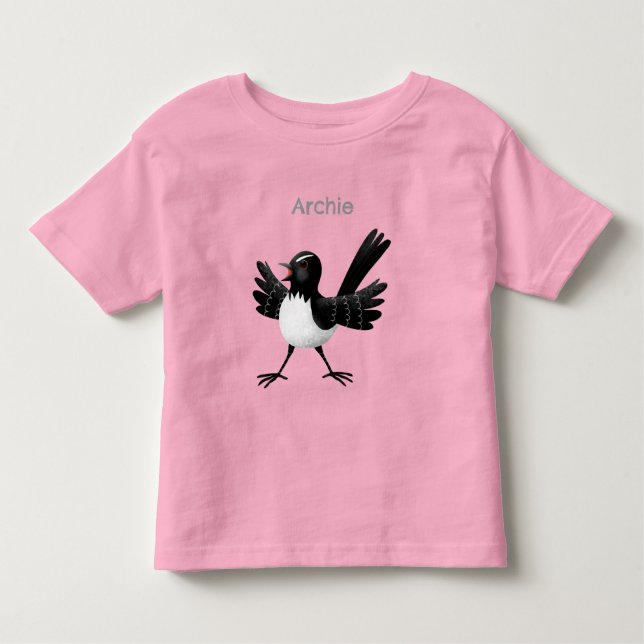 Australian Willie Wagtail cartoon personalized Toddler T-shirt (Front)