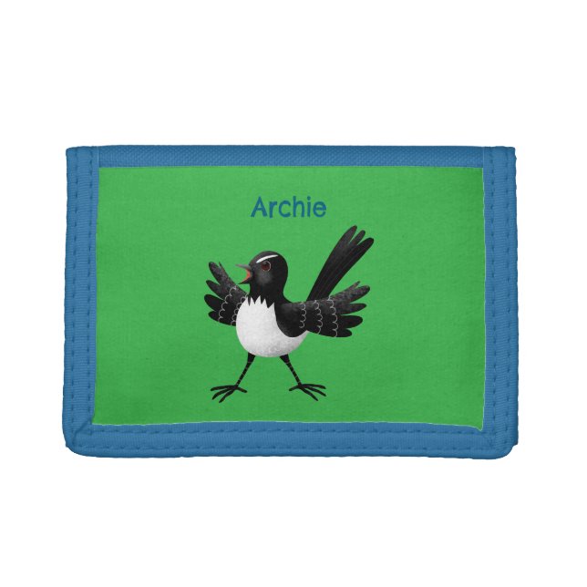 Australian Willie Wagtail cartoon personalized Trifold Wallet (Front)