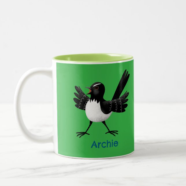 Australian Willie Wagtail cartoon personalized Two-Tone Coffee Mug (Left)
