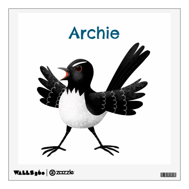 Australian Willie Wagtail cartoon personalized Wall Decal (Front)