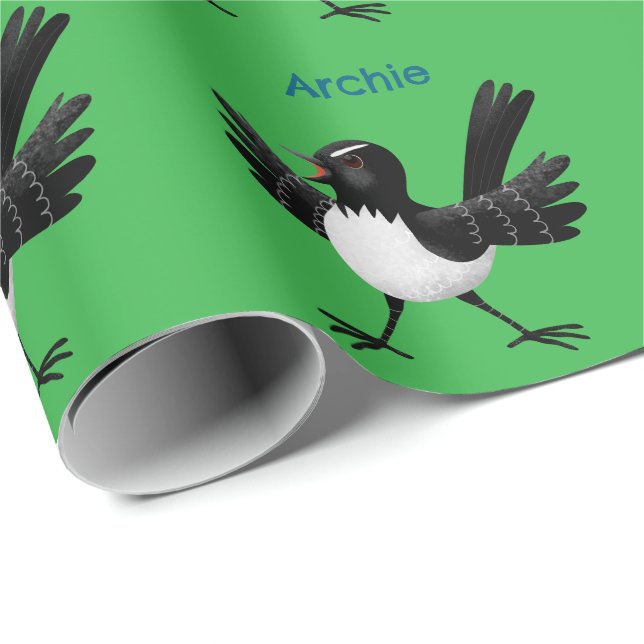 Australian Willie Wagtail cartoon personalized Wrapping Paper (Roll Corner)