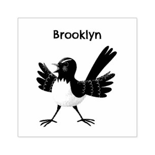 Australian Willie Wagtail cartoon Rubber Stamp