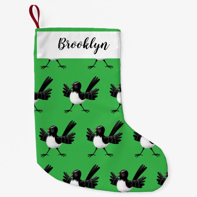 Australian Willie Wagtail cartoon Small Christmas Stocking (Front)