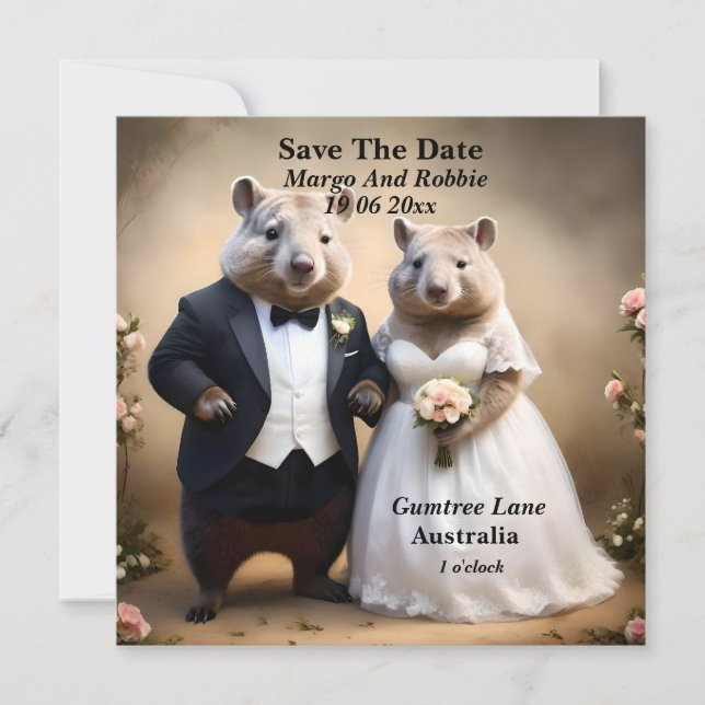 Australian Wombat Wedding Save The Date, Date (Front)