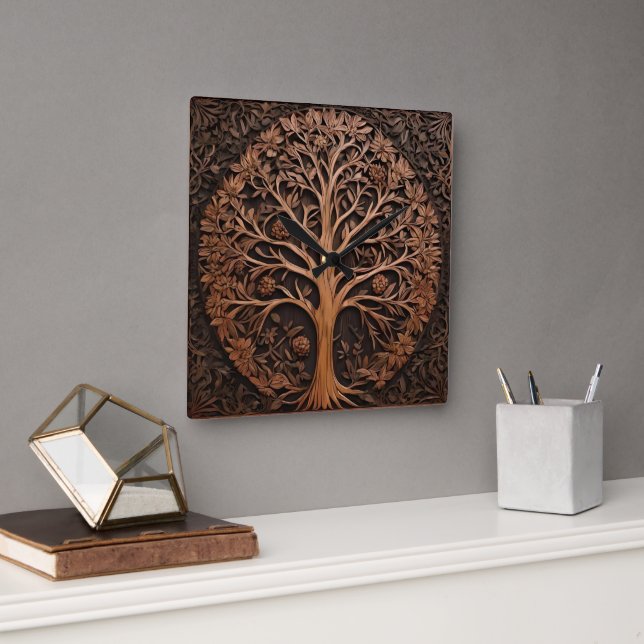 Australian Woodlands: 3D Warah Tree Wood Print, Square Wall Clock (Office)