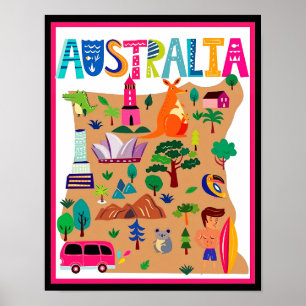 Australia's Iconic Landmarks & Wildlife Poster