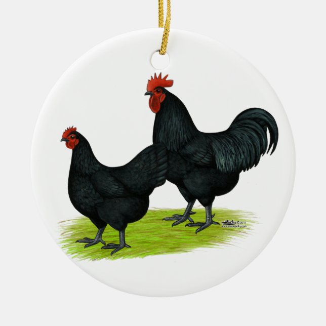 Australorp Black Chickens Ceramic Ornament (Front)