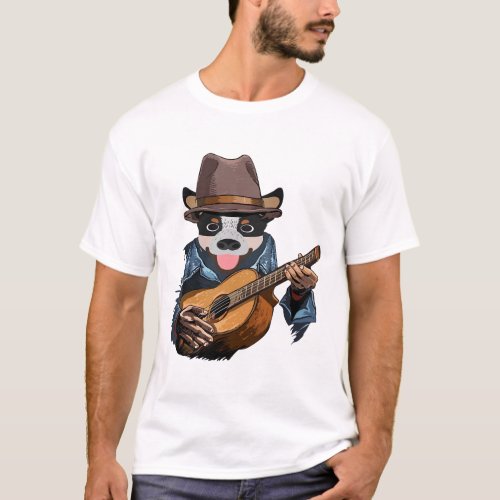 Austranlian Cattle Dog Fathers Day Playing Guitar  T_Shirt