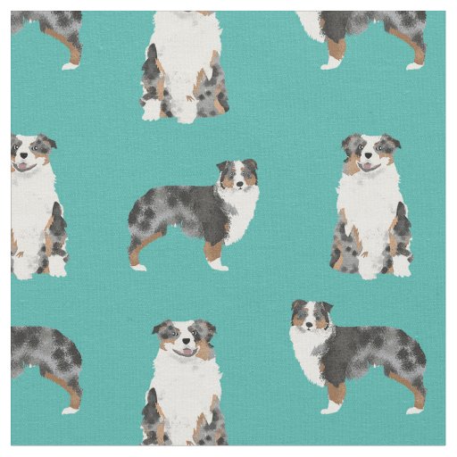 Austrarlian Shepherd blue merle dog turquoise Fabric