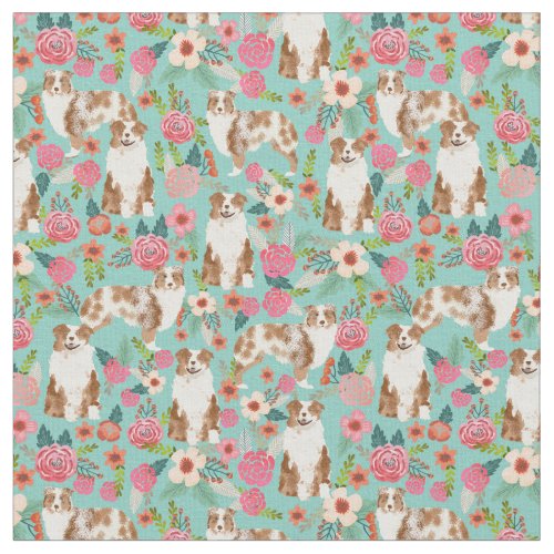 Austrarlian Shepherd red merle vintage florals Fabric