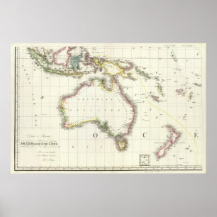 Austria and Indonesia Engraved Map Poster