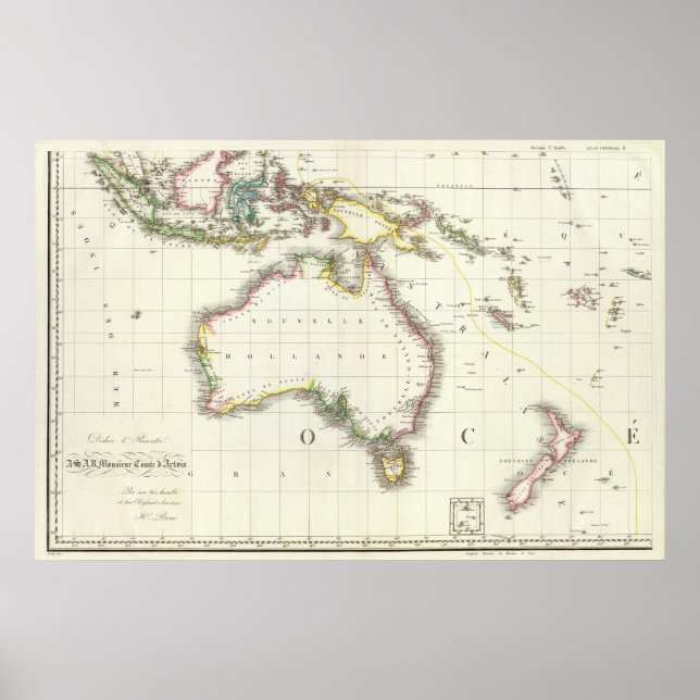 Austria and Indonesia Engraved Map Poster (Front)