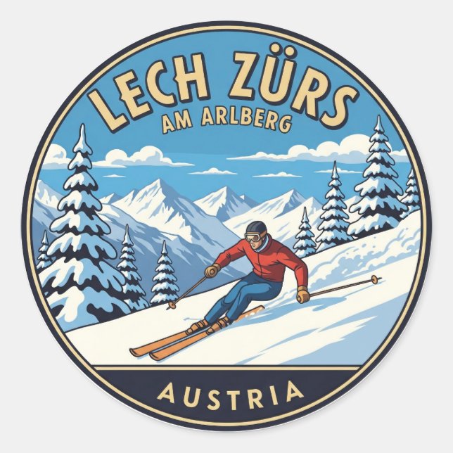 Austria Arlberg Skier Skiing Classic Round Sticker (Front)