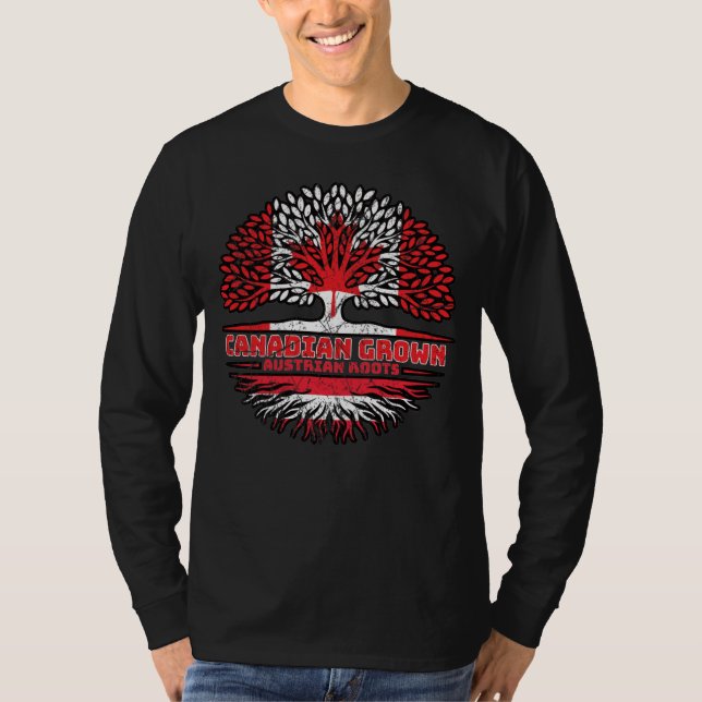 Austria Austrian Canadian Canada Tree Roots Flag T-Shirt (Front)
